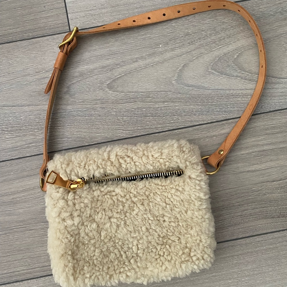 Your Bag of Holding Shearling Crossbody Bag with Tan Strap